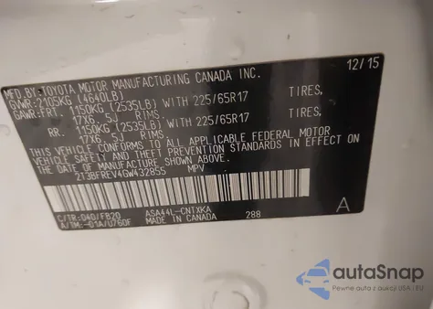2016 Toyota Rav4 Le from USA, damaged, VIN 2T3BFREV4GW432855